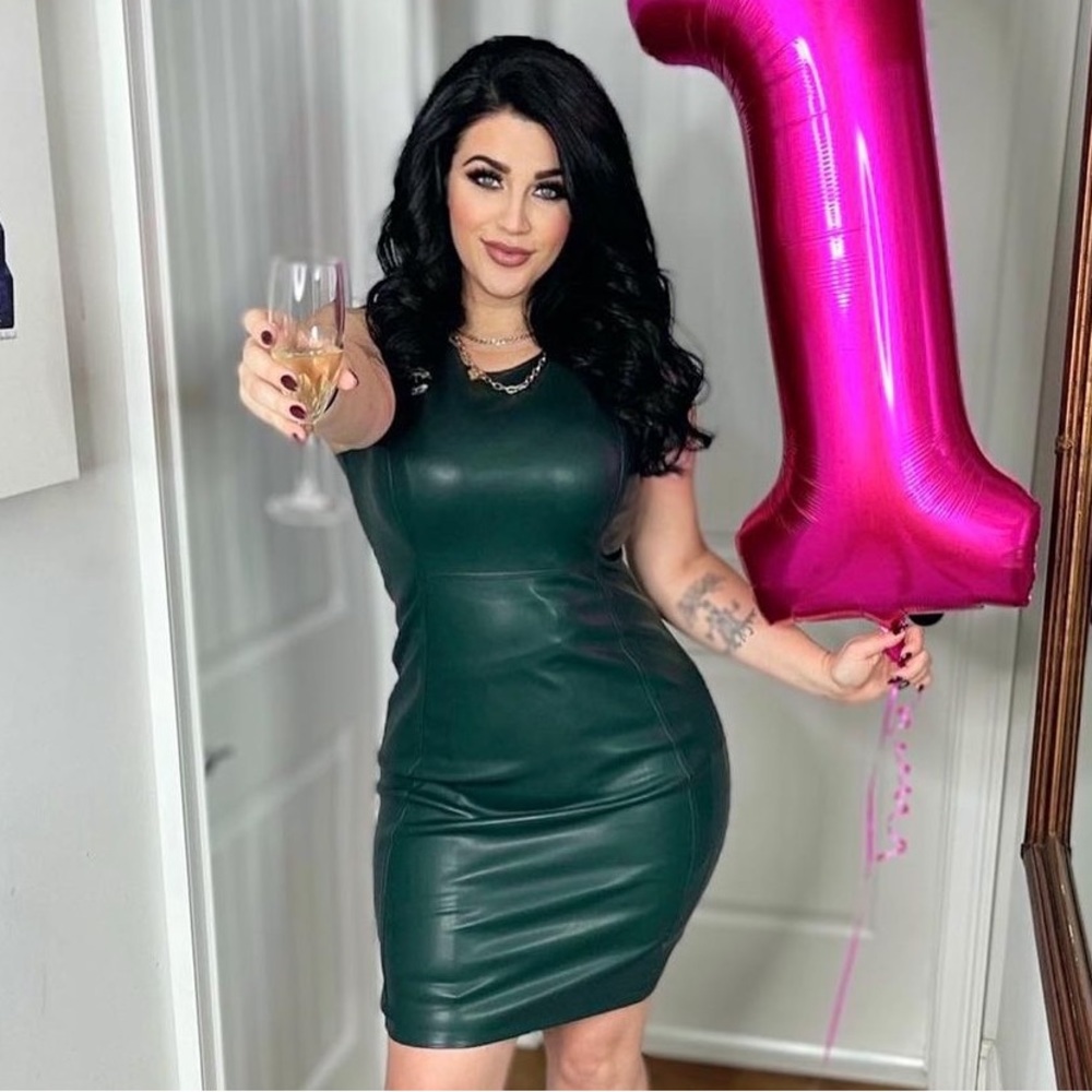 Calvin Klein deep green pleather dress !